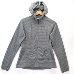 The North Face Womens Full Zip Hoodie Size Small Gray Striped Polartec Fleece